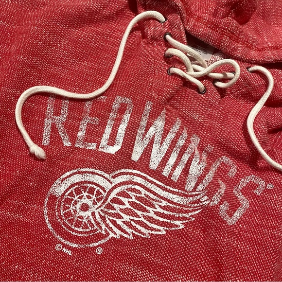 NHL DETROIT RED WINGS HOODIE Womens Size S Lace Up Retro Lightweight Sweatshirt - Picture 3 of 10